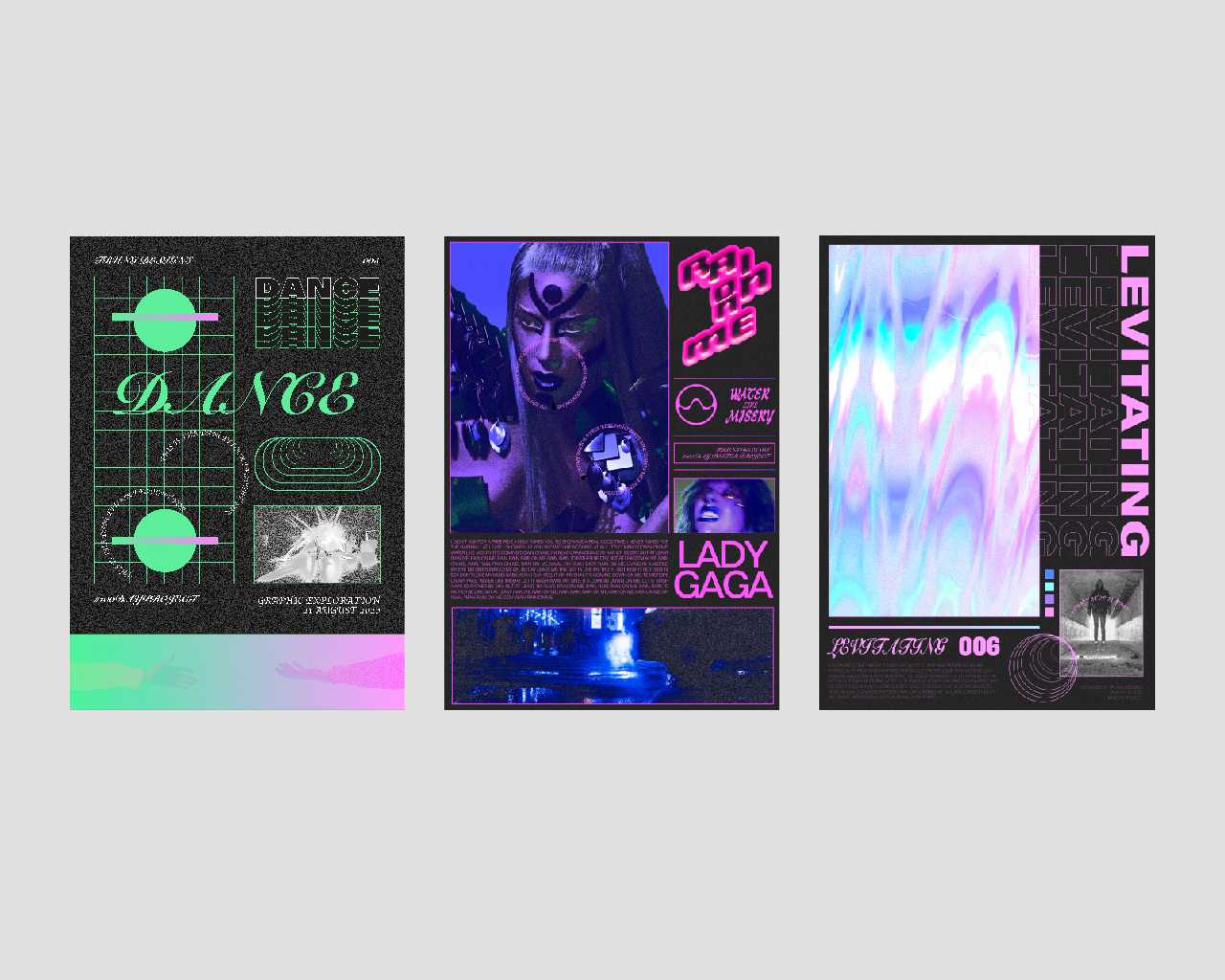 Poster series demonstrating the relation between design and dance music.
