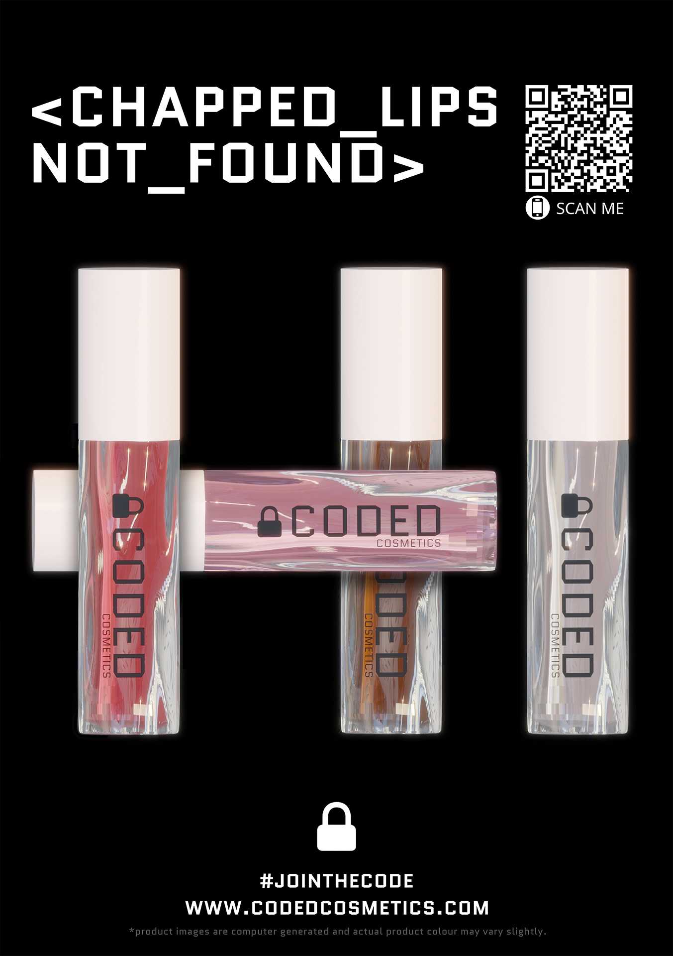 Coded Cosmetics 'Chapped Lips Not Found' QR code promotional asset