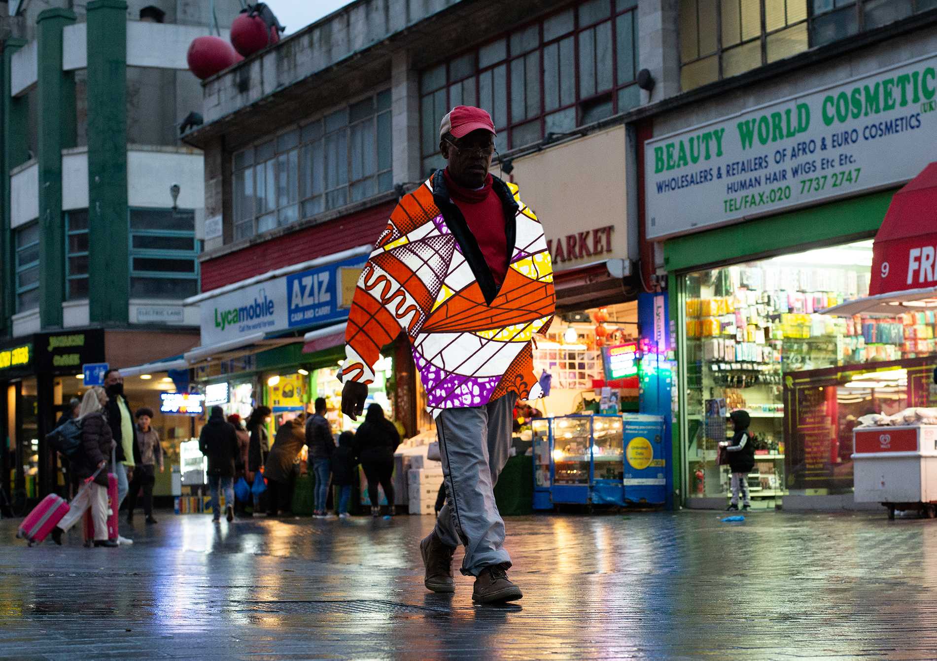 Project celebrating the rich cultural and visual history of the Afro-Carribean community in Brixton, by placing the vibrant patterns found in the market onto passerby's, displaying the depth of the cultural roots in the area.